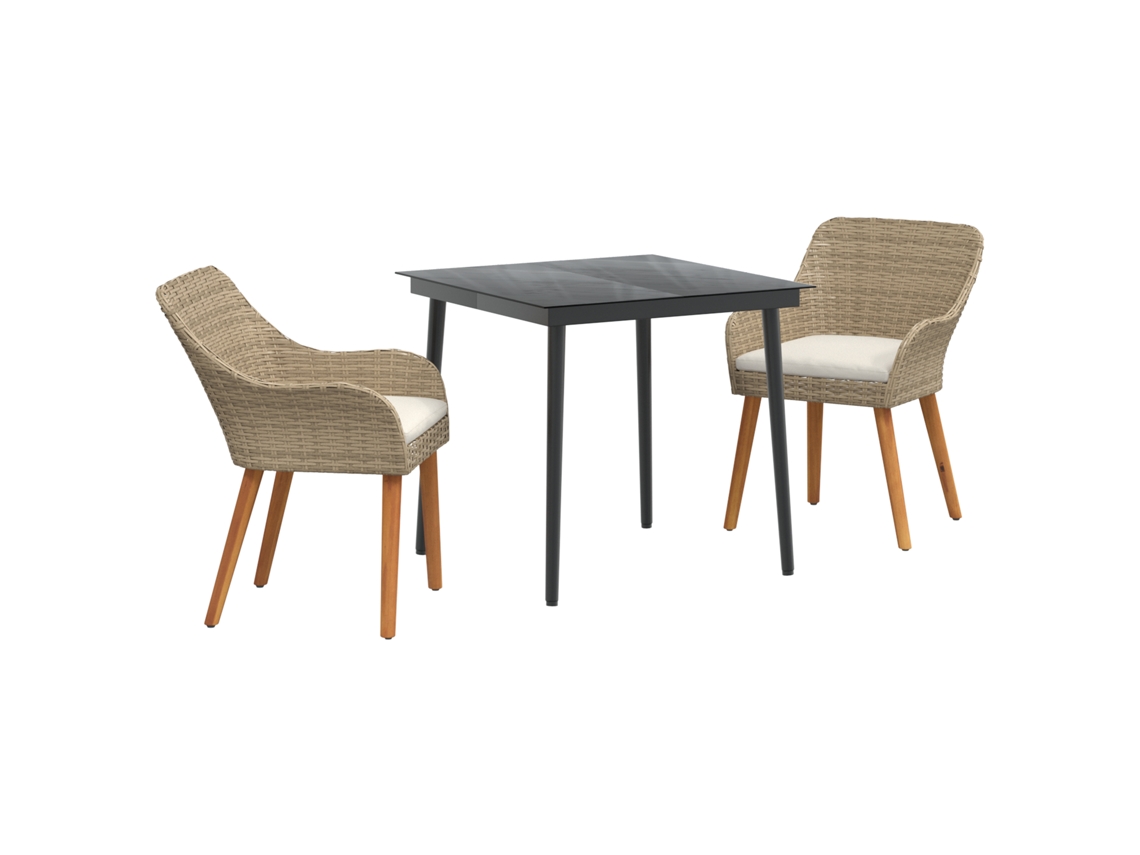 Conjunto 3 Conjunto De Jantar Para Jardim Vidaxl Bege Vime Pe (80 X 80 X 74 Cm)