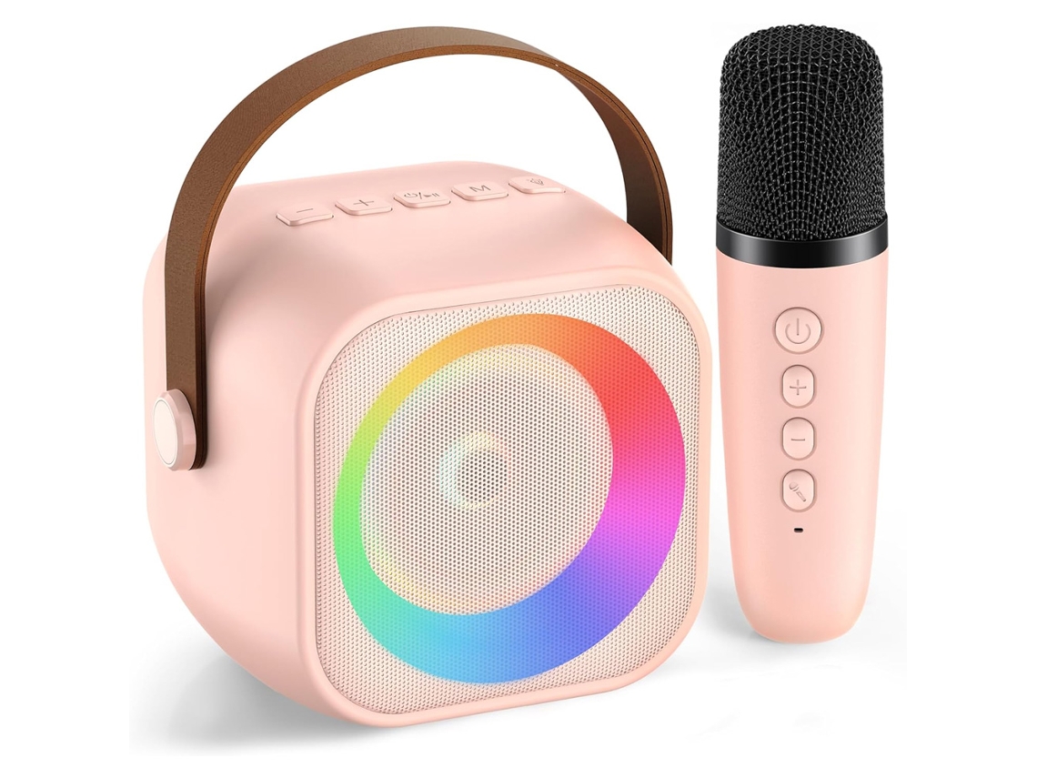 Máquina De Karaokê, Mini Caixa De Som Portátil Bluetooth Com 1 Microfone Sem Fio E Cor Rosa Claro Aquaforge