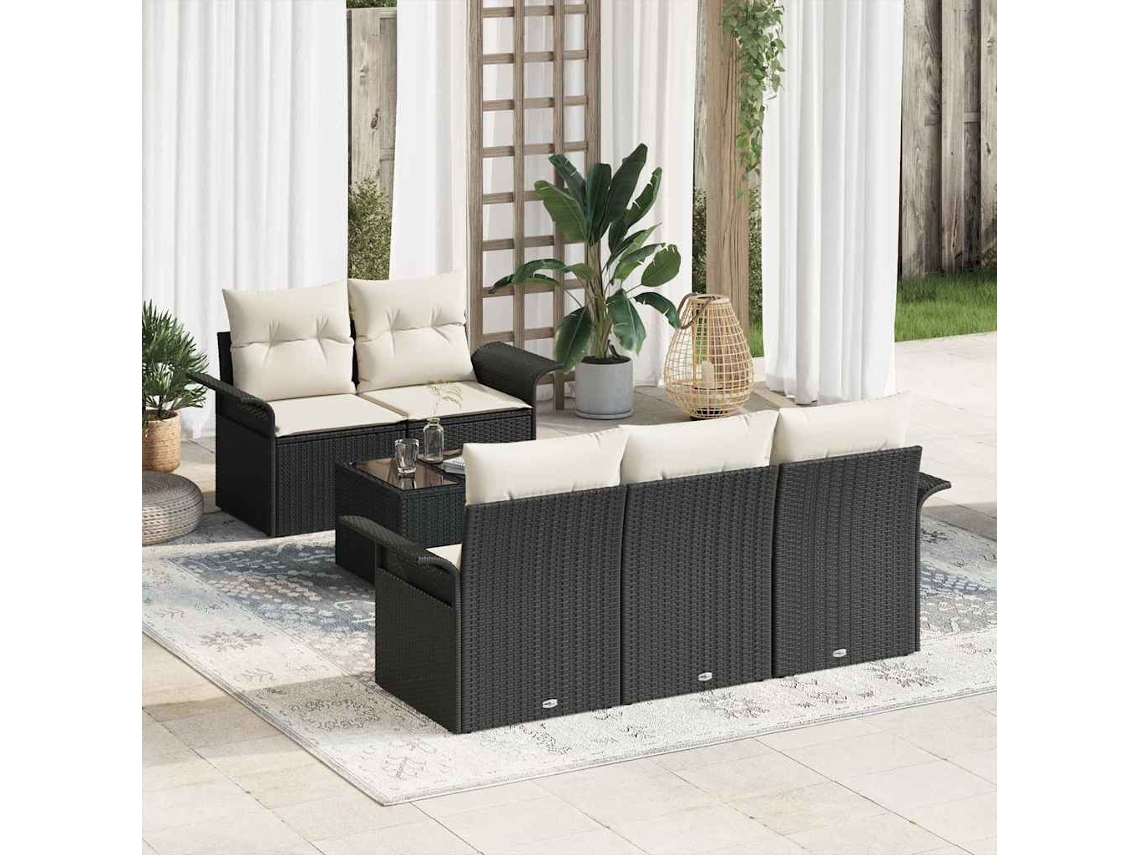 Vidaxl Conjunto De Sofás 6 Unid. Preto Vime Pe
