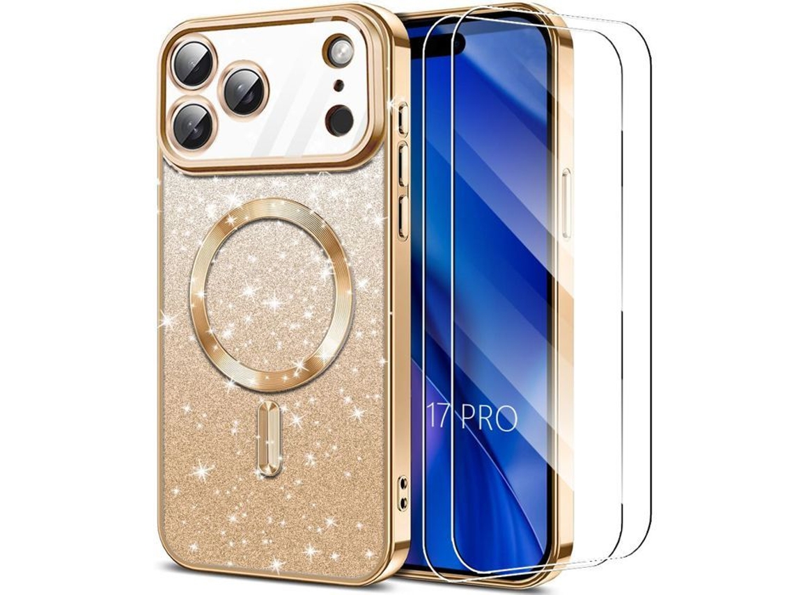 Capa Protetora - Booling - Para Iphone 17 Pro - Com Anel Magnético - Dourada - 2 Películas De Vidro Temperado