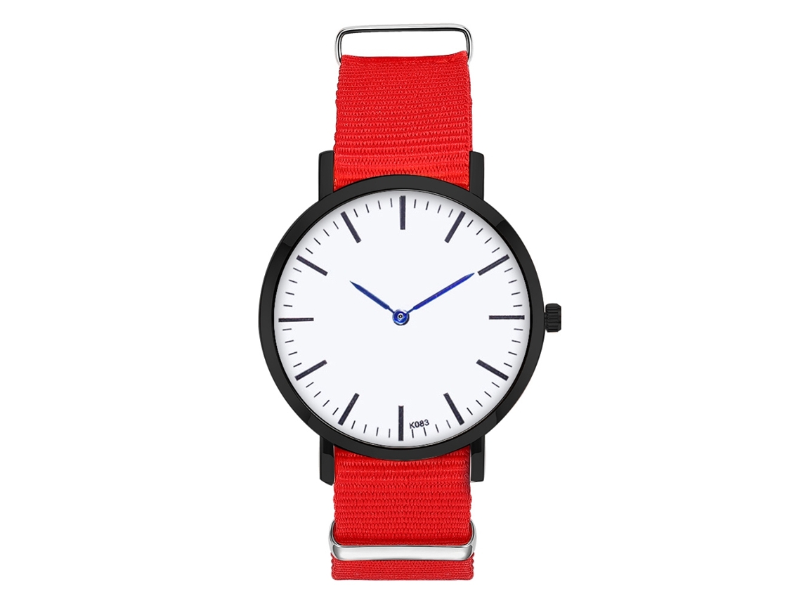 Relógio de casal moderno com pulseira de nylon, mostrador redondo e movimento de quartzo (vermelho)