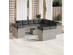 Vidaxl 14 Pcs Conj. Sofás Jardim Com Almofadões Vime Pe Cinzento-claro