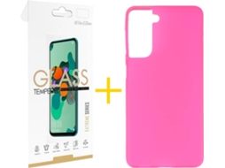Capa e Película de Vidro Samsung S21 SKYHE Silicone Liso Rosa