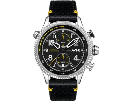 Relógio masculino preto couro real Hawker Hunter cronógrafo Av-4080-01 AVI-8