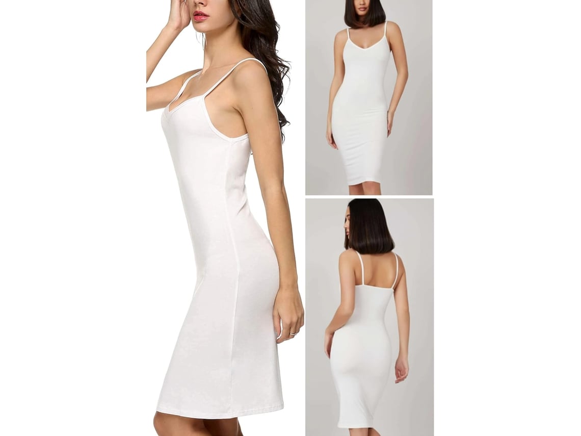 Vestido Reto Com Decote Em V-2Xl-Branco Feminino Combinações Sexy