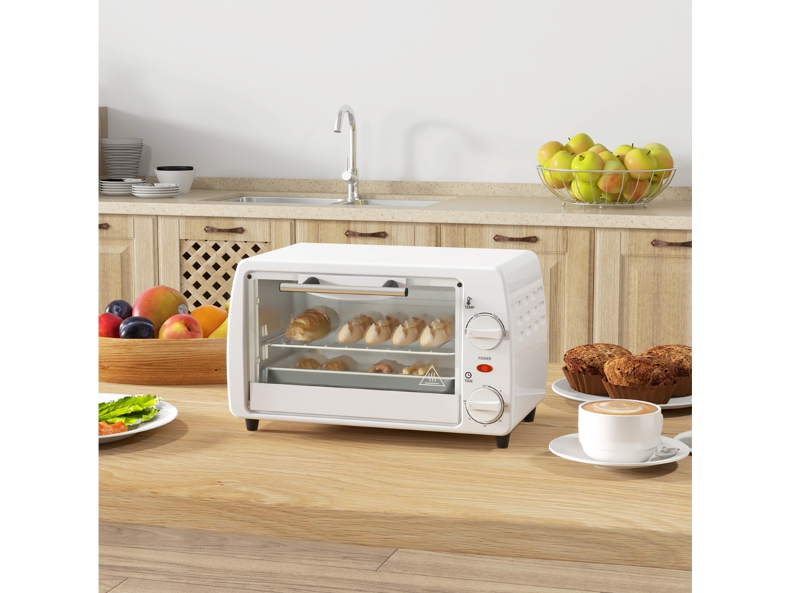 Mini Forno Elétrico 10 Litros 750w com Temperatura Até 230 °c Temporizador 60 Minutos Bandeja e Grade 36.5x26x22 Cm Branco