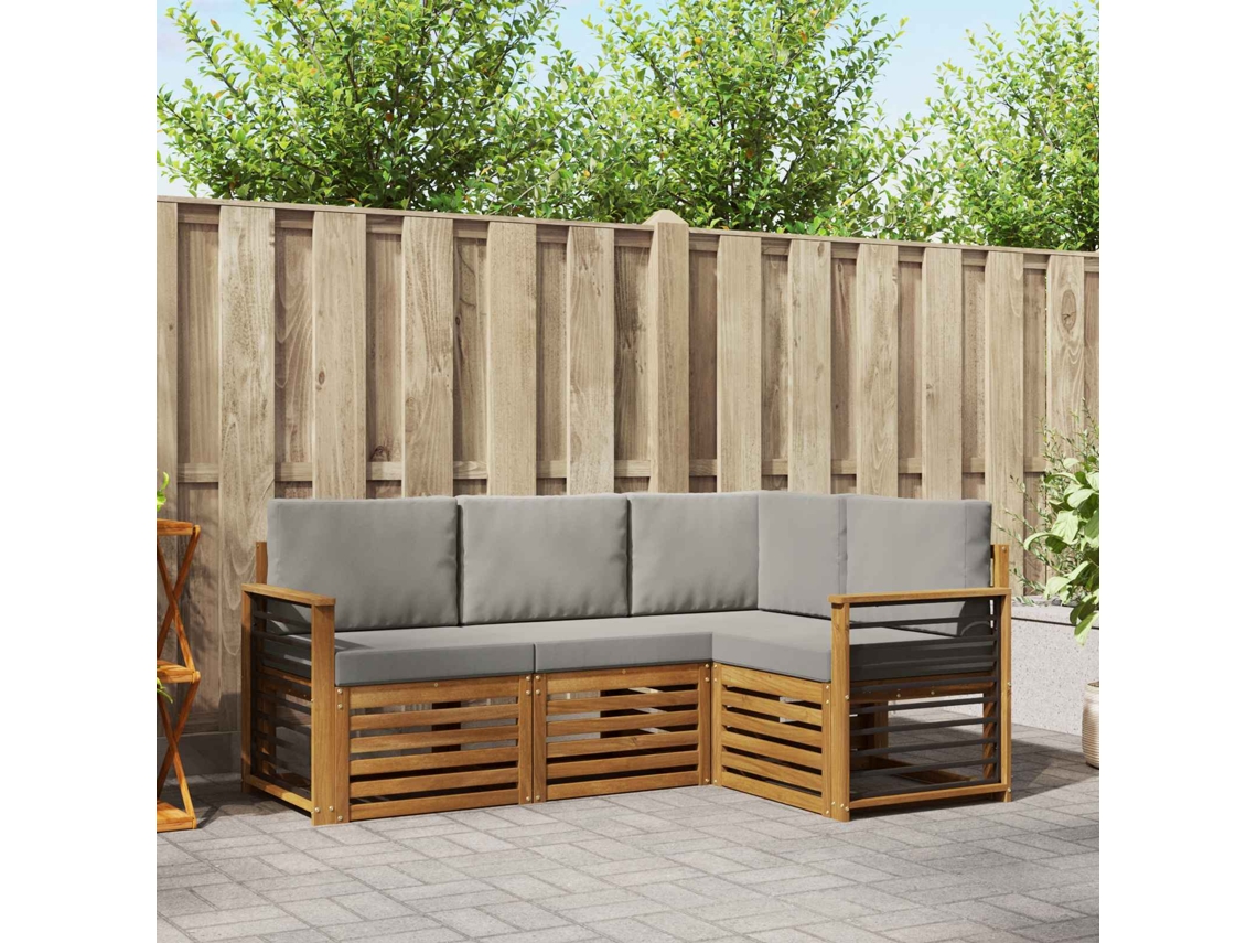 Vidaxl Conjunto De Sofás Para Exterior 4 Unid. Cinza Natural E Claro