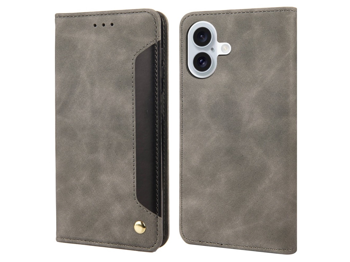 Capa Em Couro Pu À Prova De Choque Para Apple Iphone 16 Plus - Cinzento