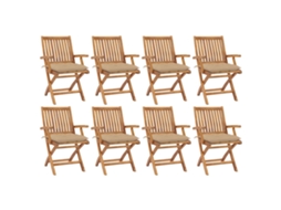 Cadeiras Dobráveis Jardim C/ Almofadões 8 Pcs Teca Maciça Dkd Home Decor