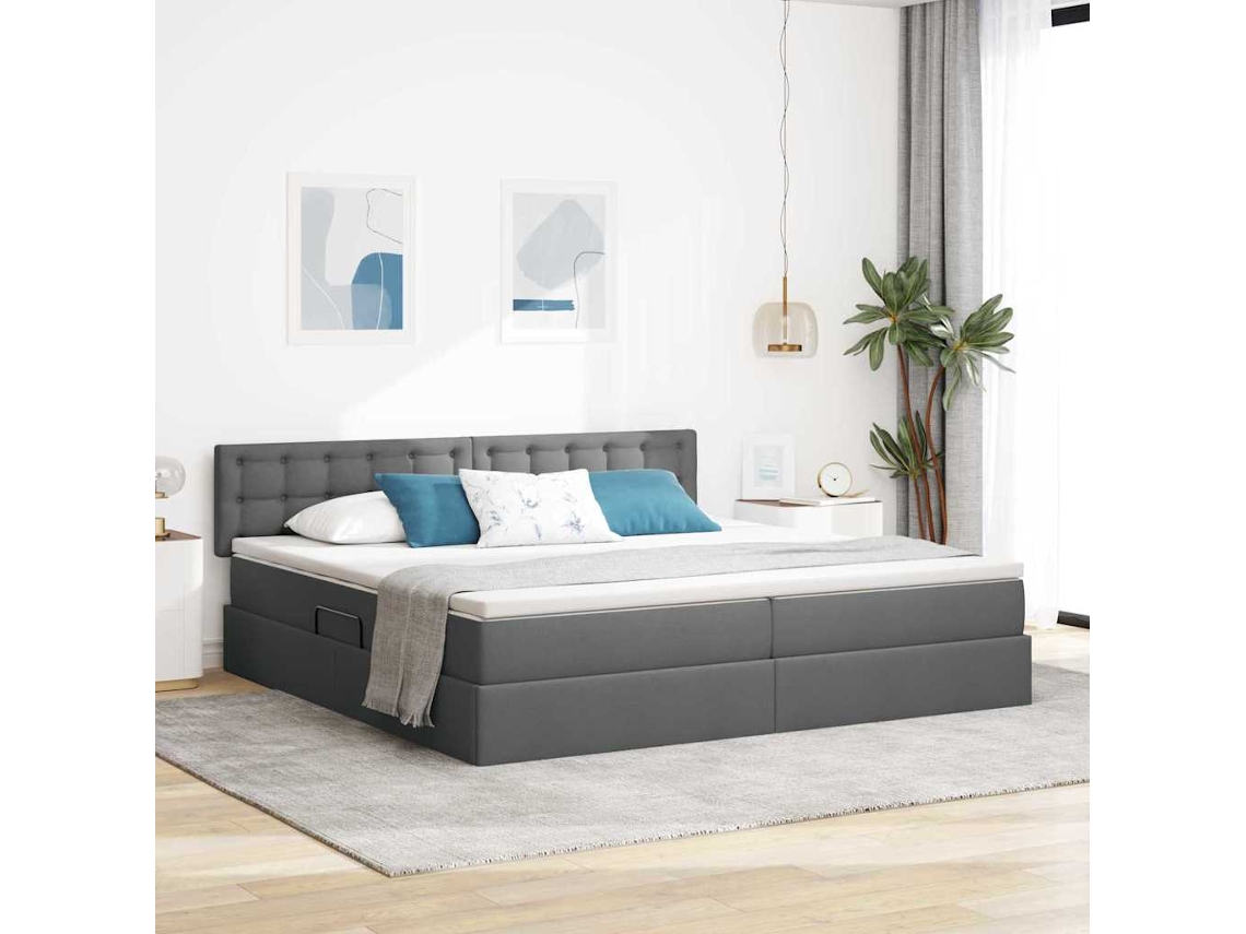 Vidaxl Cama Com Arrumação E Colchão Cinza Escuro 200 X 200 Cm Veludo