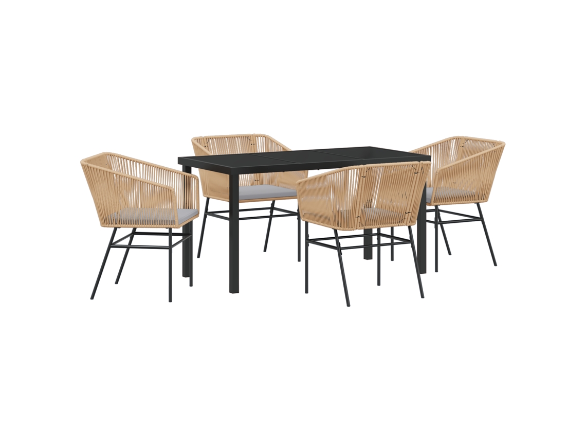 Conjunto 5 De Jantar De Jardim De Vidaxl Com Almofadas Em Rattan Polipropileno Marrom