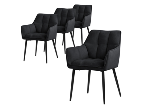 Conjunto de 4 Cadeiras de Jantar em Tecido Felpudo Preto com Assento Estofado Espesso e Pernas de Metal ML-DESIGN