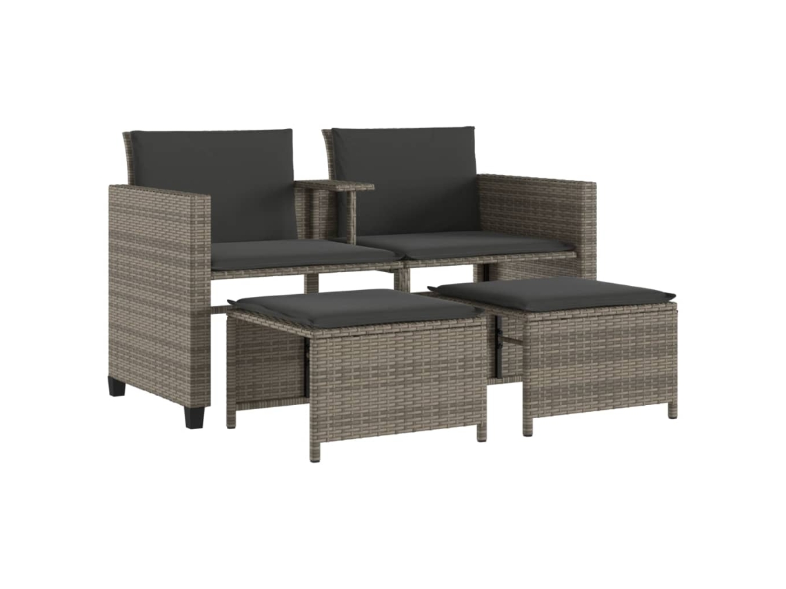 Sofá de Jardim 2 Lugares com Mesa e Bancos Vime Pe Cinzento MAISON EXCLUSIVE