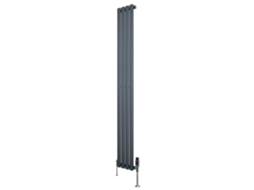 Radiador Oval De Coluna Única 1800x240 Mm - Cinza Antracite, 634w, Aço Carbono, Válvulas Termostáticas Cromadas,