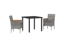 Conjunto 3 De Jantar De Jardim Vidaxl Cinza Rattan Poliéster