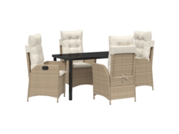 Conjunto 5 Conjunto De Jantar Para Jardim Vidaxl Bege Vime Pe (140 X 70 X 73 Cm)
