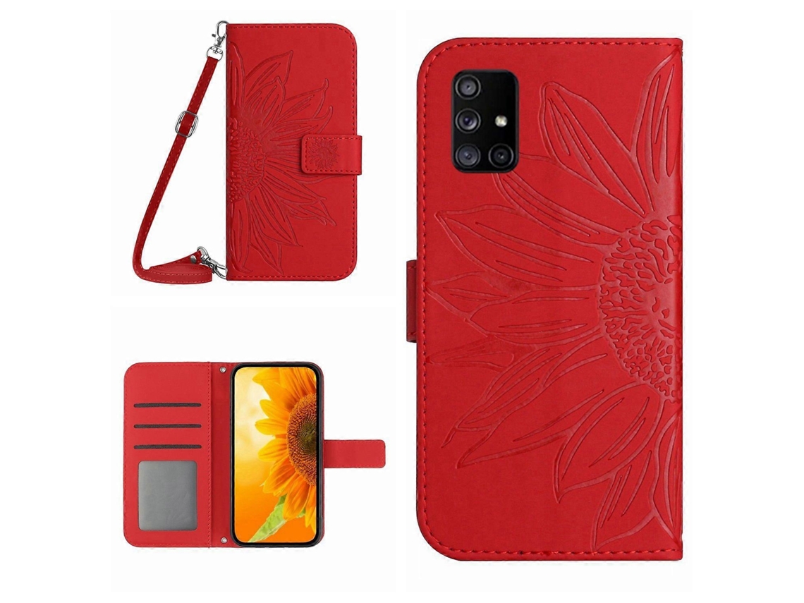 Capa De Celular Flip Em Couro Sintético Com Estampa De Girassol E Toque Suave Para Samsung Galaxy A71, Com Cordão.