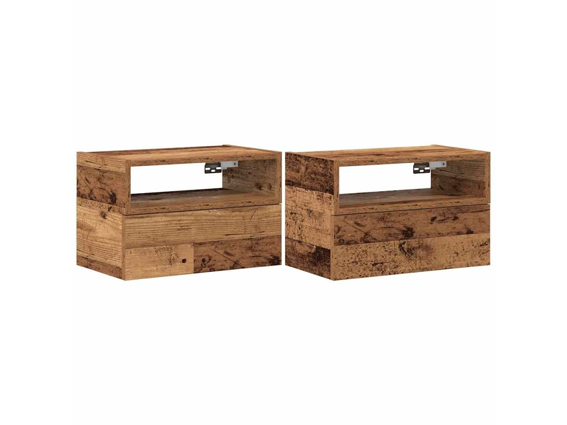 Conjunto de 2 Mesas de Cabeceira Parede Cor Madeira Velha MAISON EXCLUSIVE (45x26x28,5 cm)