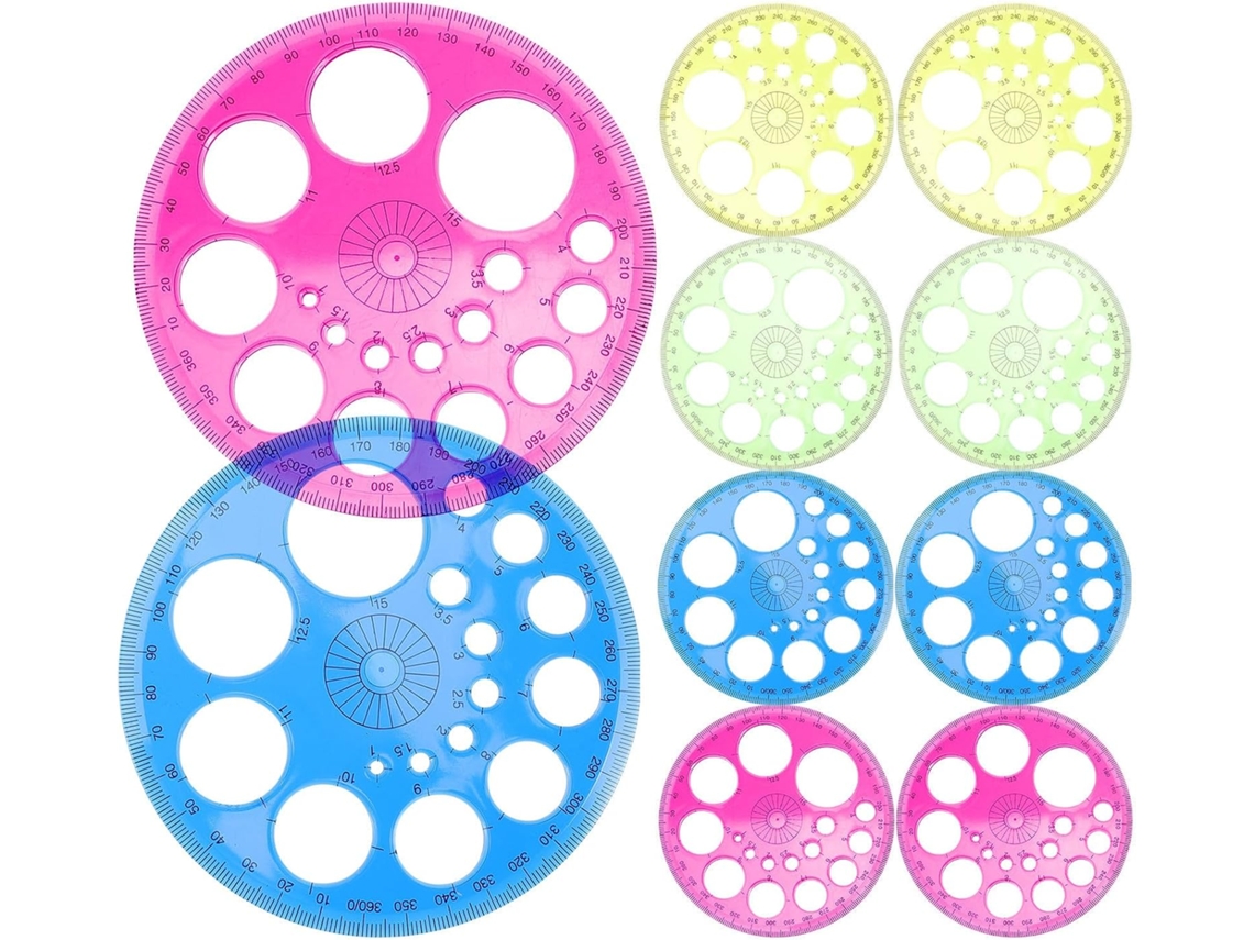 Conjunto Besportble com 10 decalques circulares de plástico métrico de 360 graus para estudantes, superfície lisa.