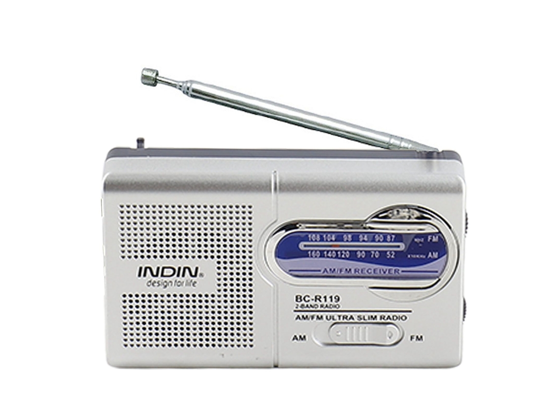 Rádio Portátil Mini Bc-r119 Am/fm Banda Dupla Com Alto-falante Integrado E Jack 3.5mm Prata Cinza