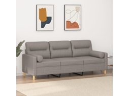 Vidaxl Sofá 3 Lug. +almofadas Decoração 180cm Tecido Cinza-acastanhado