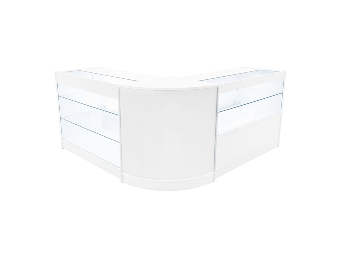 Conjunto de Balcões Comerciais MonsterShop Hera, Branco, K1200C1200CM60, MDF e Vidro Temperado