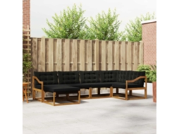 Vidaxl Conjunto De Sofás Para Exterior 6 Unid. Natural E Preto