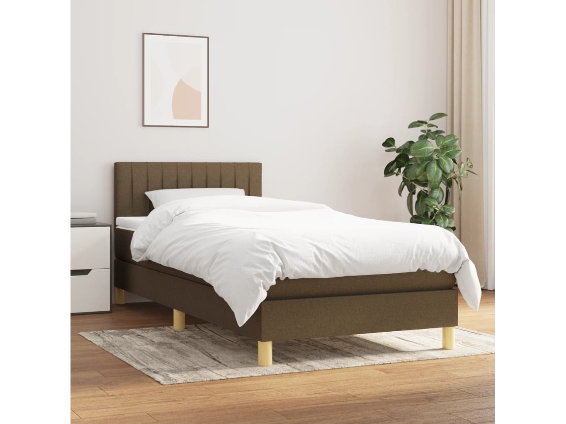 Vidaxl Cama Com Molas/colchão 80x200 Cm Tecido Castanho-escuro
