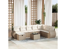 Vidaxl 9 Pcs Conjunto De Sofás P/ Jardim Com Almofadões Vime Pe Bege