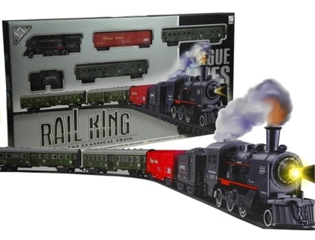 Comboio de brinquedo elétrico com fumo e luzes