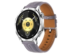 Bracelete Para Huawei Watch Gt 6 (46mm) - Couro - Costura Bicolor - Fivela Prateada (22mm) Roxa