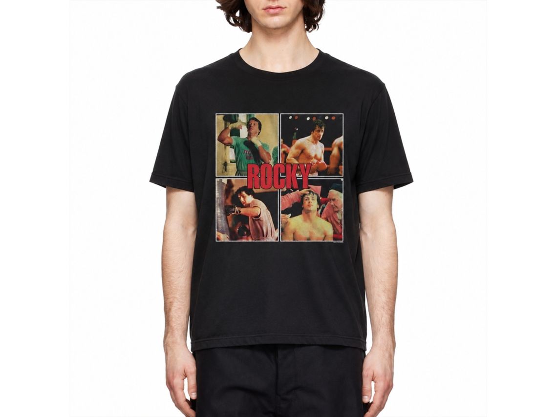 Rockinstone Rocky Movie Rocky Multi Image Black Adult T-shirt Size:m