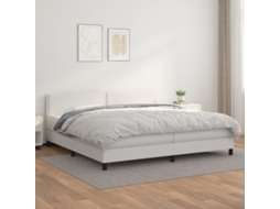 Cama Com Molas/colchão 200x200 Cm Couro Artificial Branco