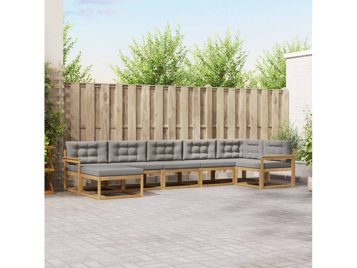 Vidaxl Conjunto De Sofás Para Exterior 7 Pcs Branco E Cinzento-claro