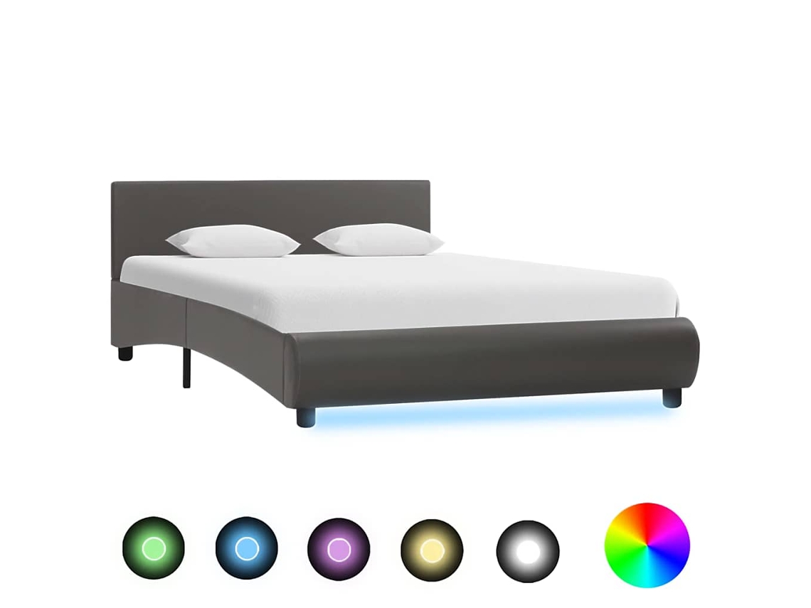 Vidaxl Estrutura De Cama C/ Led 120x200 Cm Couro Artificial Cinzento