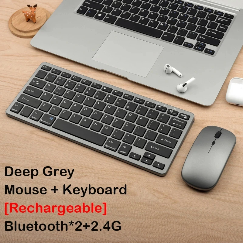 Conjunto de Teclado Sem Fio 2.4g Cinza para Ipad, Pc e Android MDUG (francês e Inglês)