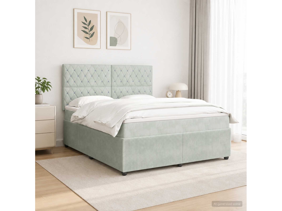 Vidaxl Cama Box Com Led E Colchão Cinzento-claro 140 X 190 Cm Veludo