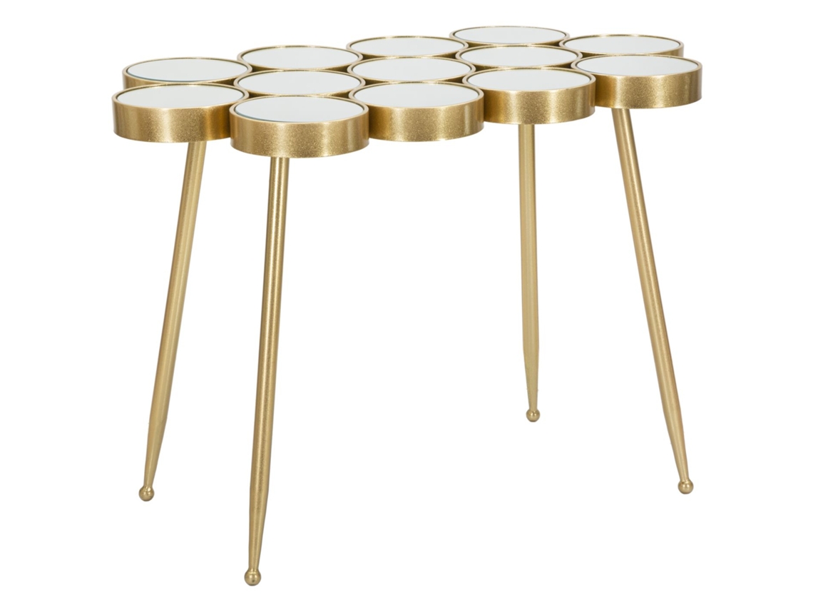 Mesa De Centro Buttle Glam 100x55x70 Cm - Mesa De Metal Dourado Com Tampo De Vidro Espelhado Circular - Design Moderno Exclusivo