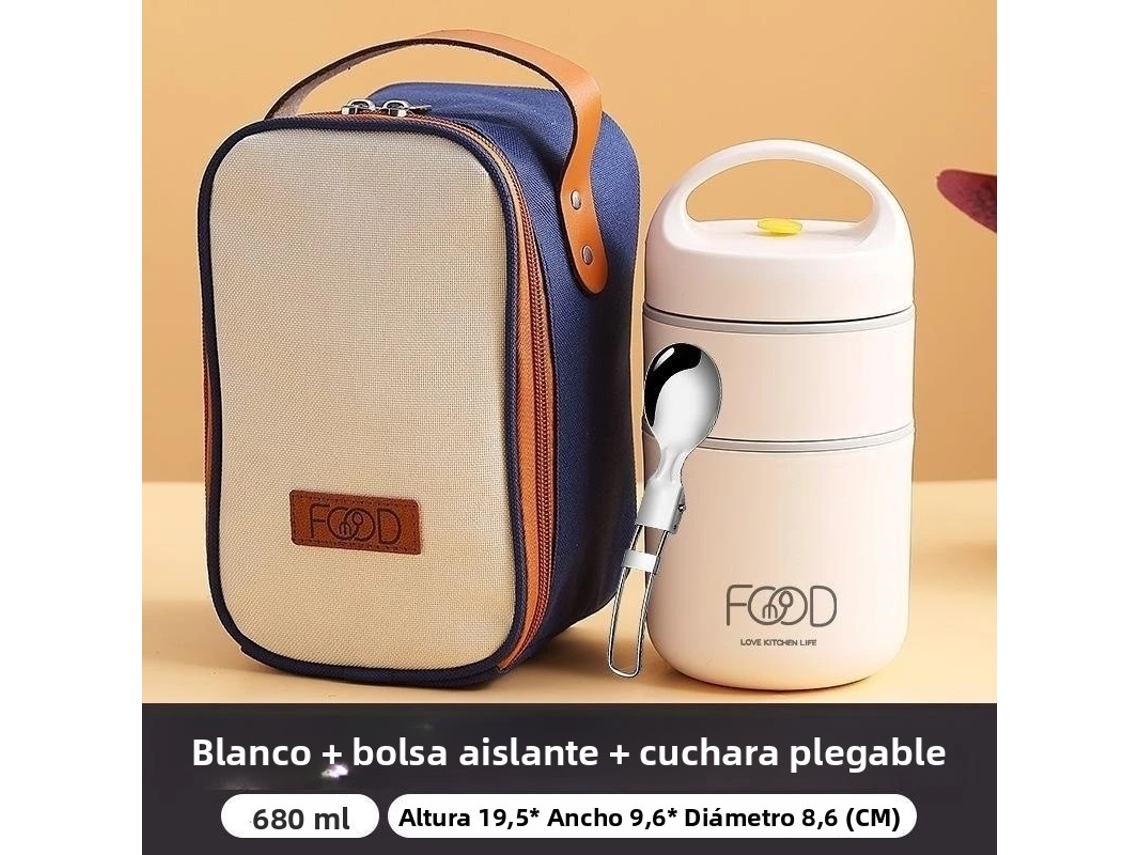 (branco) Lancheira Térmica Em Aço Inoxidável 304, Com Bolsa Térmica E Marmita Térmica Para Sopa