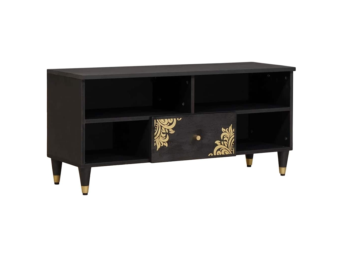 Vidaxl Gabinete Para Tv Preto 100 X 33 X 46 Cm Madeira De Manga Maciça