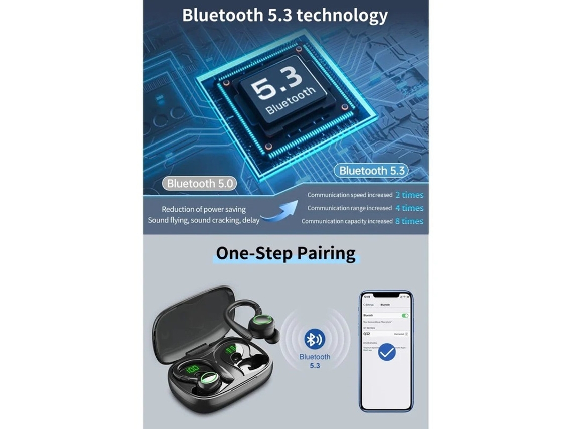 Fones De Ouvido Sem Fio Fones De Ouvido Bluetooth 5.3 Com Reprodução De 60h Fones De Ouvido Sem Fio Com Cancelamento De Ruído Com Display Yizhood