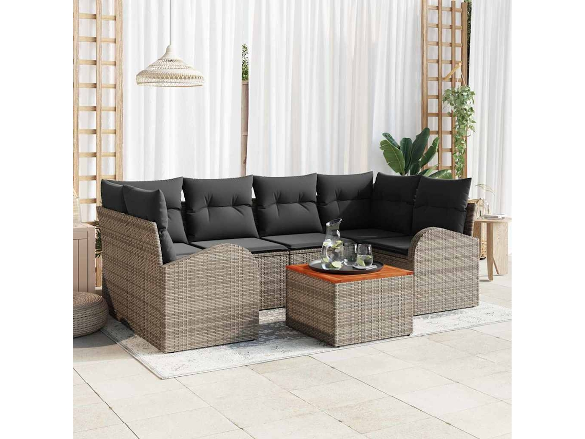 Vidaxl Conjunto De Sofá De Jardim 7 Unid. Cinzeto Vime Pe