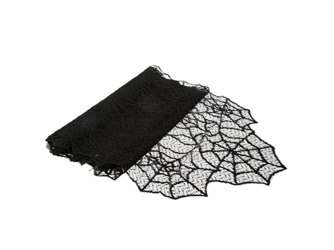Caminho De Mesa Tecido Aranha Preto 0.33x1.8m