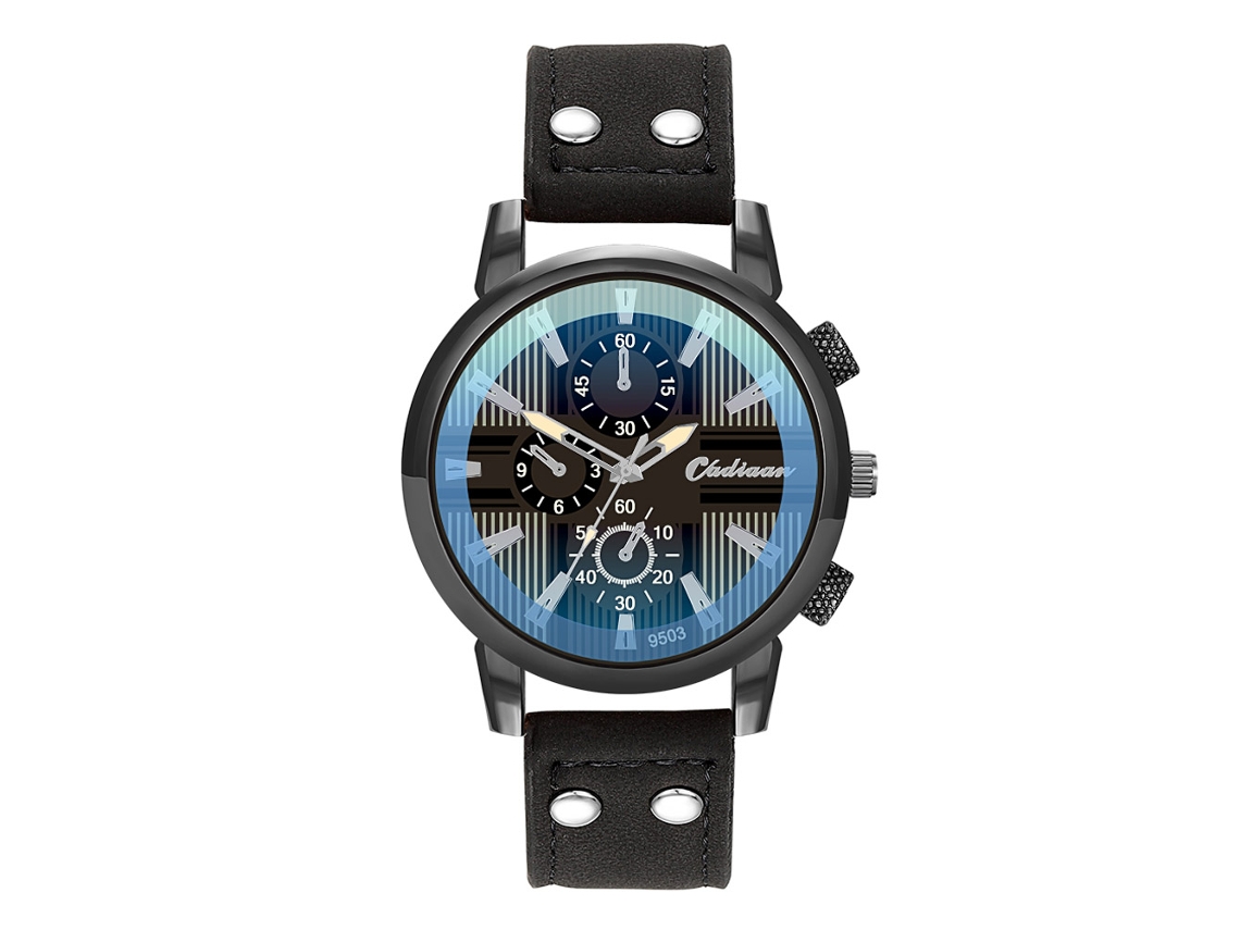 Reloj De Cuarzo Para Hombre Con Correa De Cuero Pu, Dial De Tres Ojos, Moderno Y Elegante (negro)