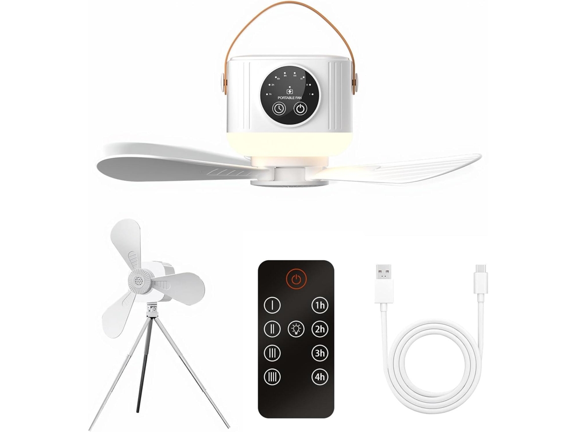 Ventilador MDUG 4000mah, visor LED, 5 velocidades, rotação 360° com clipe