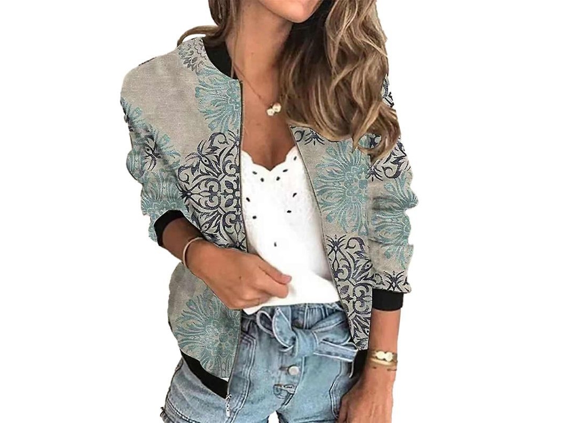 Jaqueta Curta De Zíper Com Estampa Feminina Manga Longa Slim Fit Para Primavera E Outono 2xl Cor 1