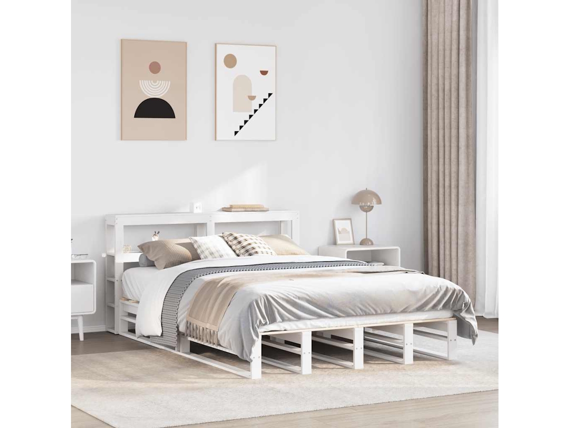 Cama Sem Colchão 150x200 Cm Madeira De Pinho Maciça Branco