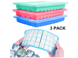 Bandejas para Cubos de Gelo com Tampas 3 Pacotes Rosa+Azul+Verde Silicone Liberação Fácil e Flexível 36 Moldes UISAVE