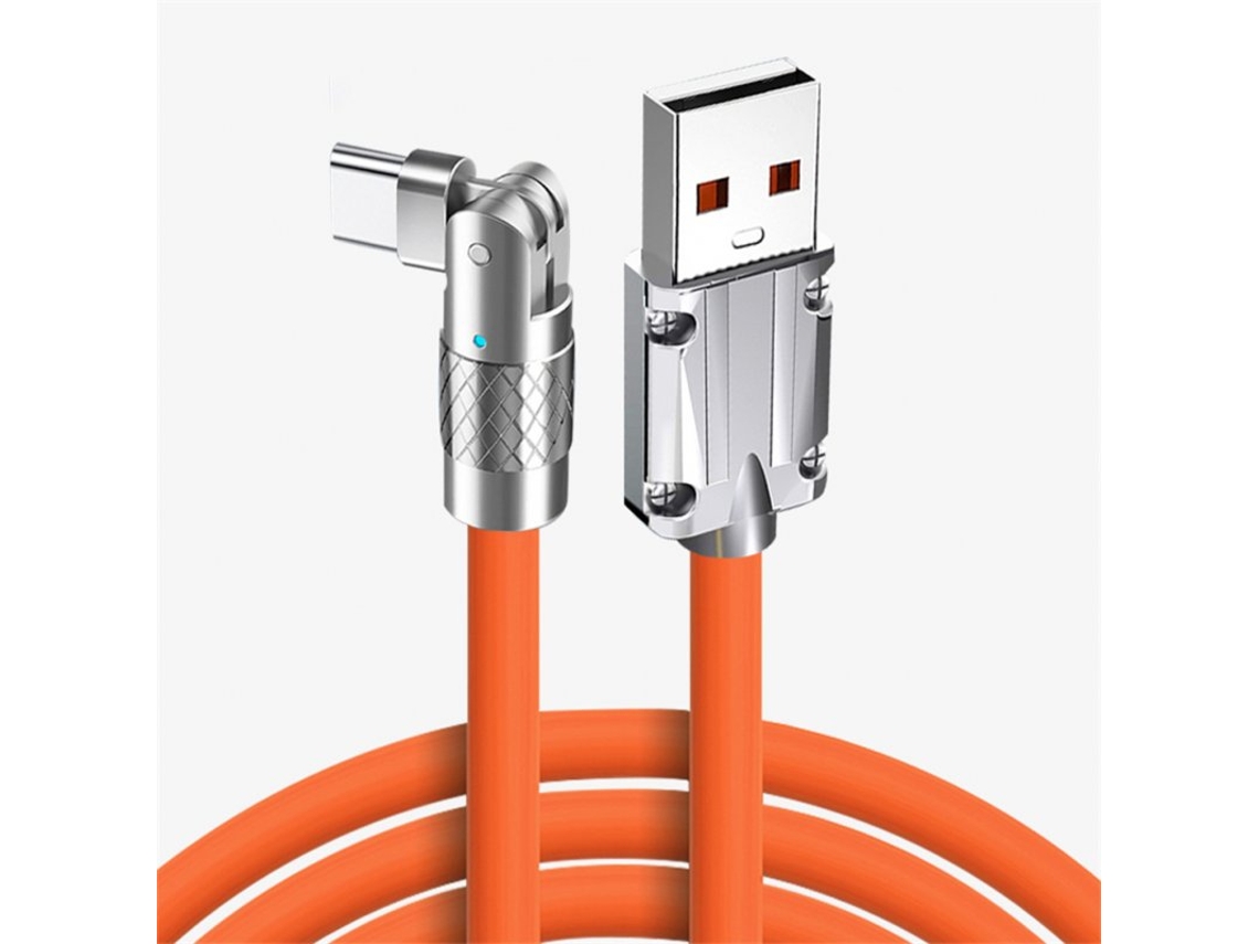 Carregador Carregamento Rápido Tipo Nível Giratório Curva Usb Data Luz Laranja