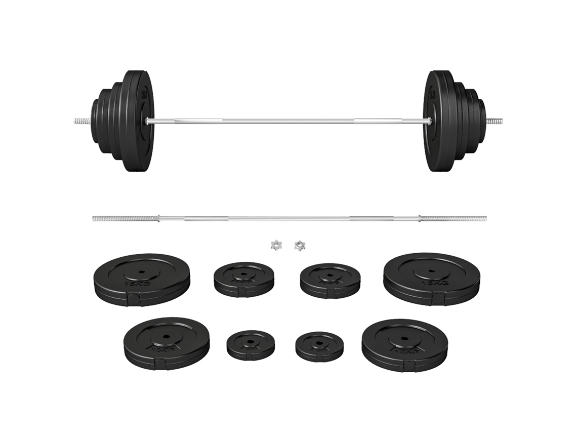 Conjunto de Barras de Peso com 6 anilhas, 27x140cm, preto e vermelho